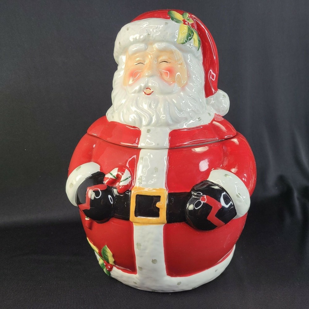 Pier 1 One Santa Claus Cookie Jar Christmas Holiday Earthenware Pottery Treat